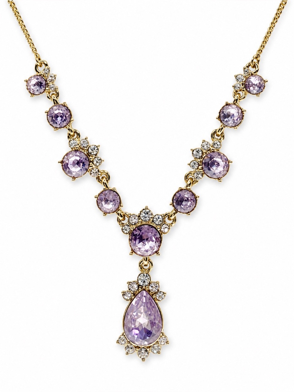 Givenchy Purple Crystal Statement Necklace • Gold-Tone • Vintage Designer - Picture 1 of 5